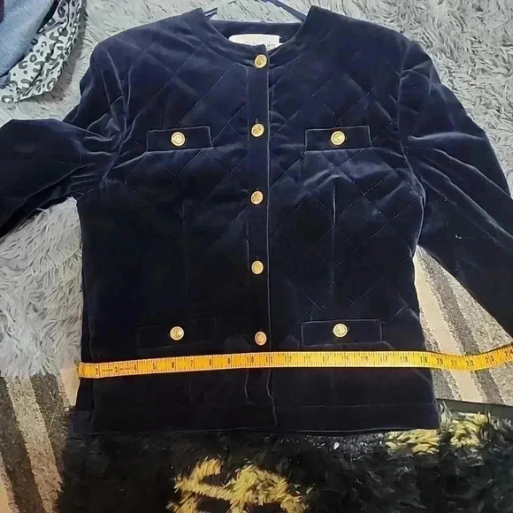 JH Collection Vintage 80s Velvet Quilted Blazer Military style Jacket. Size 10 - Picture 10 of 14